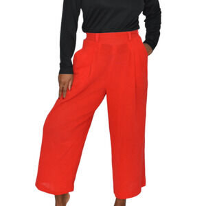 Rodier Red Gauzy Linen Wide Leg Pants High Waist Crinkled Culottes French Small